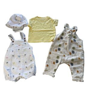 Lot of 4 Janie & Jack, Zara Unisex Boys Girls 0 3-6M Romper, T-shirt, Bucket Hat